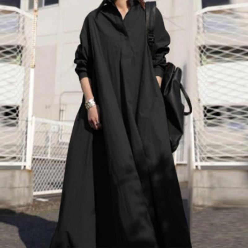 

Повседневное платье-рубашка больших размеров для женщин - длинный рукав, воротник-туника на пуговицах, свободный крой, удобный S