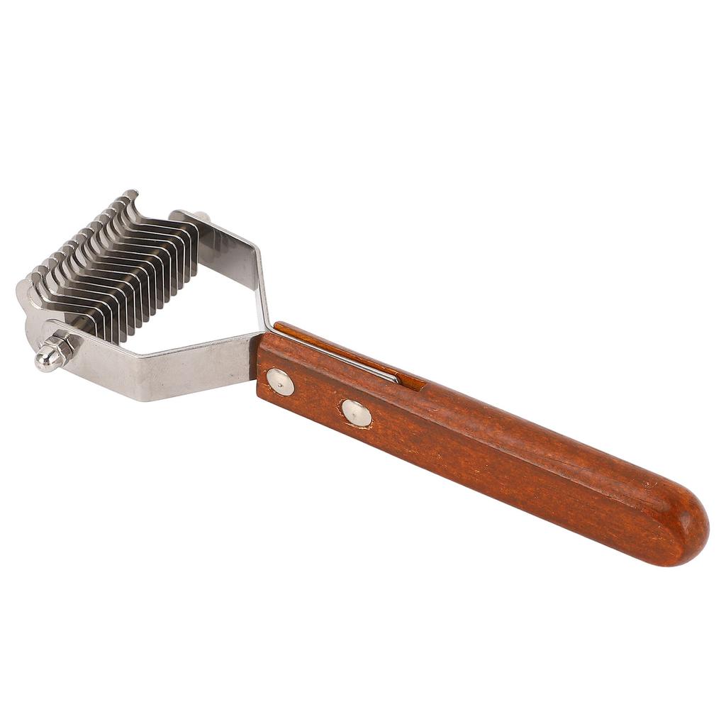 Pet Grooming Brush Stainless Steel Double Sided Dematting Deshedding Brush Dogs Shedding Tool with Wooden Handle