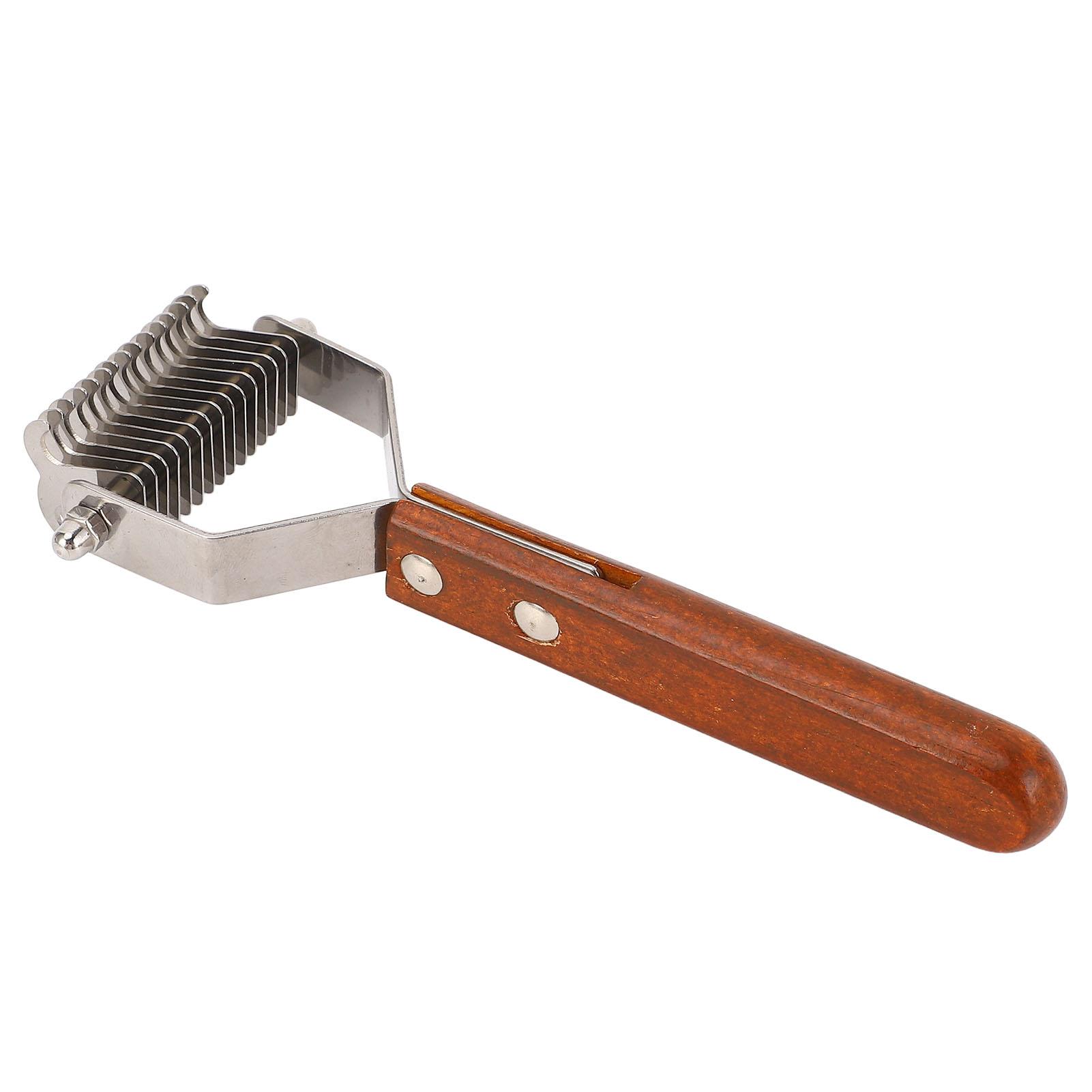 Pet Grooming Brush Stainless Steel Double Sided Dematting Deshedding Brush Dogs Shedding Tool with Wooden Handle