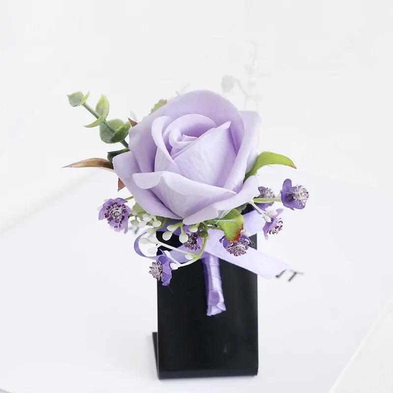 6pcs White Pink Corsage and Boutonniere Set Artificial Rose Wristlet Suit Flower for Men Wedding Party Prom Decoration