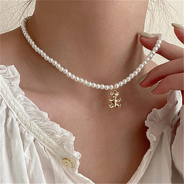 Vintage Gliederkette Herz Anhänger Halskette Damen Damenmode Perlenkette für Frau Schmuck Geschenk