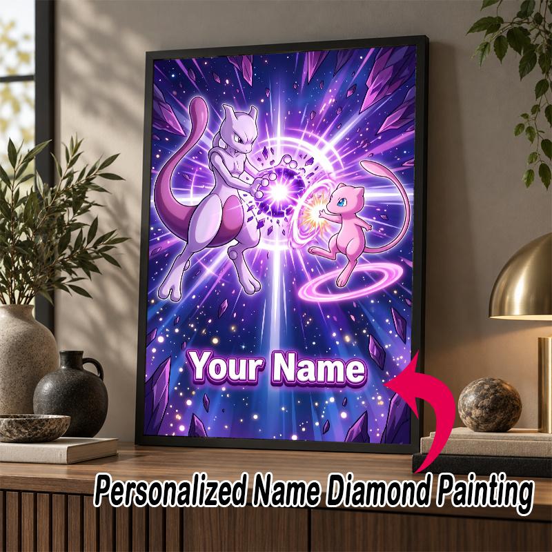 Personalized Mewtwo Diamond Art Custom Name 5D Diamond Painting Full Drill DIY Craft