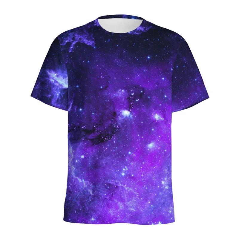 Men's 3D Printed Galaxy Space T-Shirt Colorful Starry Sky Pattern Loose Short Sleeve Round Neck Summer Street Tee Top