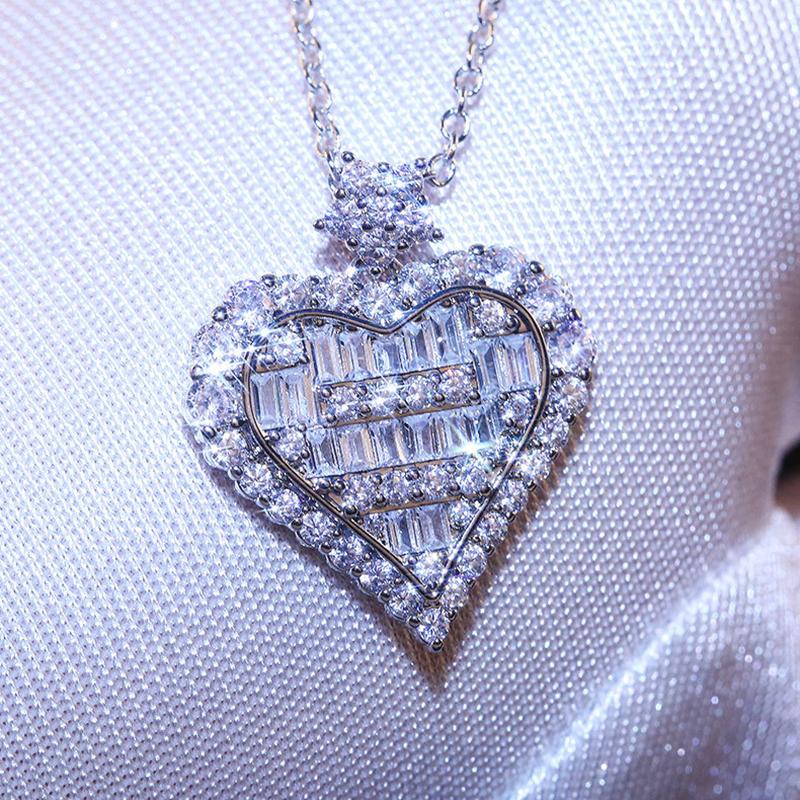 Luxury Bling Aaa Zircon Love Heart Shape Pendant Necklace For Women Anniversary Birthday Girls Gift Statement Necklace Jewelry