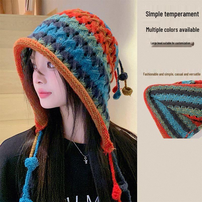 Retro Knitted Pom Pom Tassel Hat for Women – Fashionable and Versatile Headwear Accessory