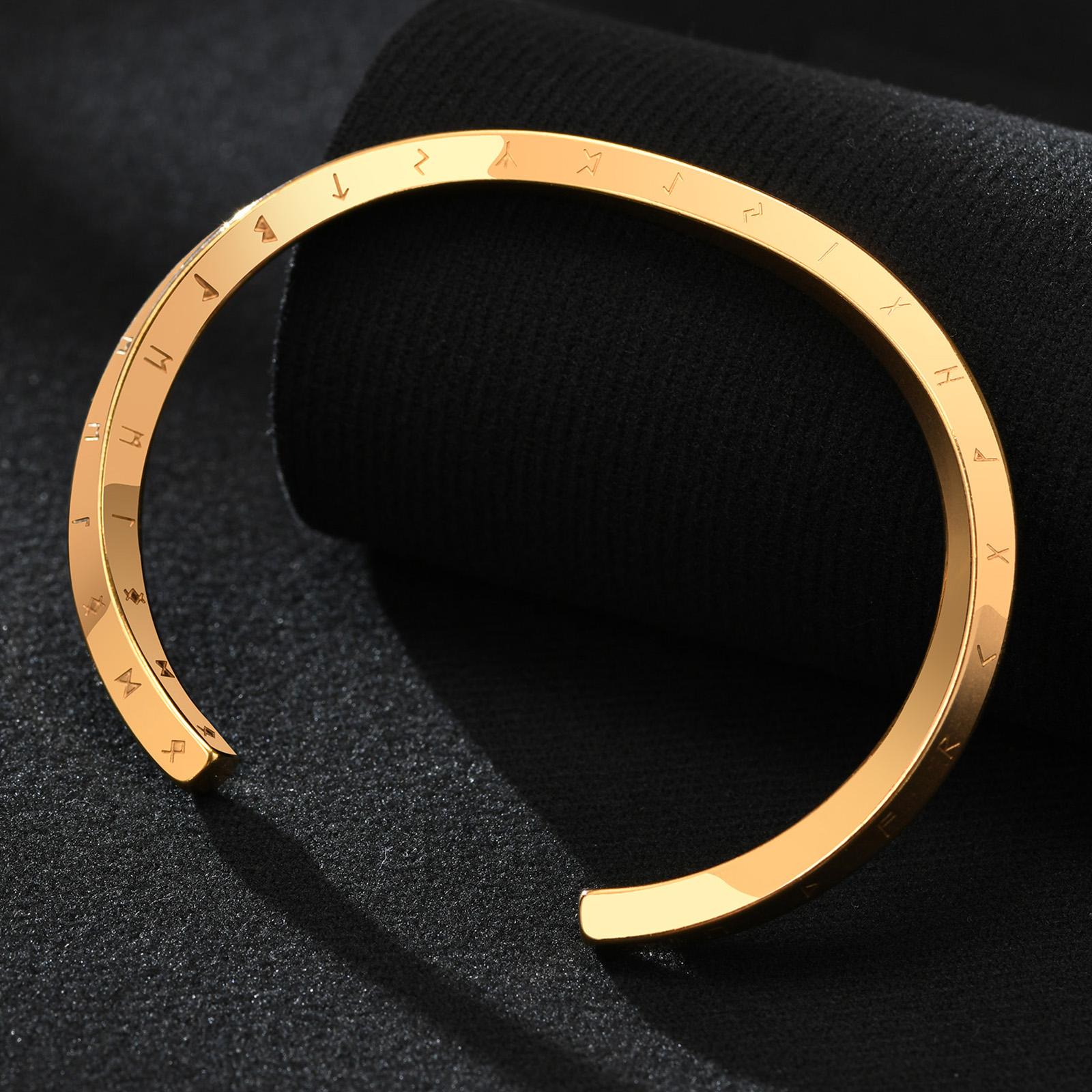 Vnox Rock Punk Nordic Viking Cuff Bangle Bracelets for Men, Stainless Steel Retro Mobius Norse Mythology Runes Amulet Jewelry 60mm Dia.