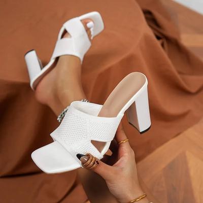 Fashion Plus Size Dress Slippers Women 2025 Ladies Shoes Open Toe Women's Slippers Square Toe Mesh High Chunky Heels Modern Sandals
