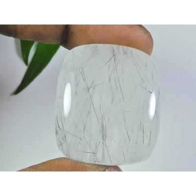 Natural Black Neddle Rutile Quartz Cushion Cabochon Loose Gemstone 27X31X8MM SK-519