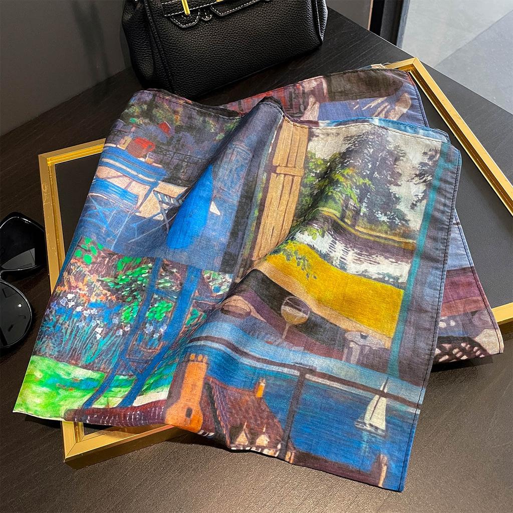 1116 Summer a Variety of Hot-selling Classic Versatile Polka Dot Floral Printing Silk Scarf Thin Sunscreen Silk Cotton Square Scarf