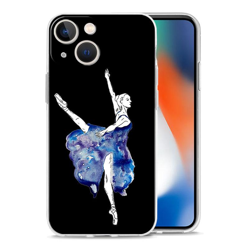 Simple Swan Dance Ballet Luxury Phone Case For iPhone 15 16 14 13 12 11 Pro Max XS X XR SE 7 8 Plus TPU Clear Lens Protect Cover