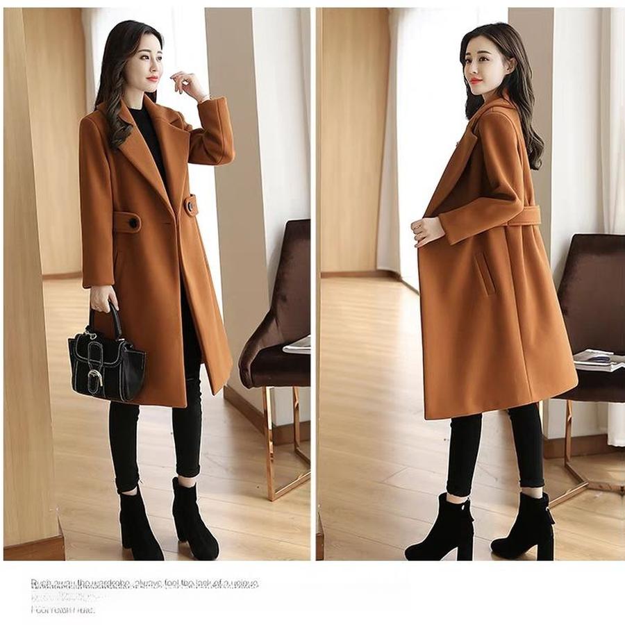 Korean Fashion Temperament Wool Coat Women Long Sleeve Autumn Winter Women's Slim Fit Wool Coat
