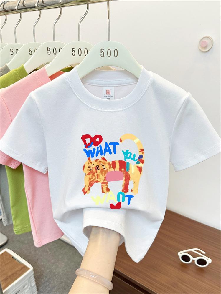 Kids Cotton Cartoon Short Sleeve T Shirt Summer Boys Girls Comfortable Breathable Top 90