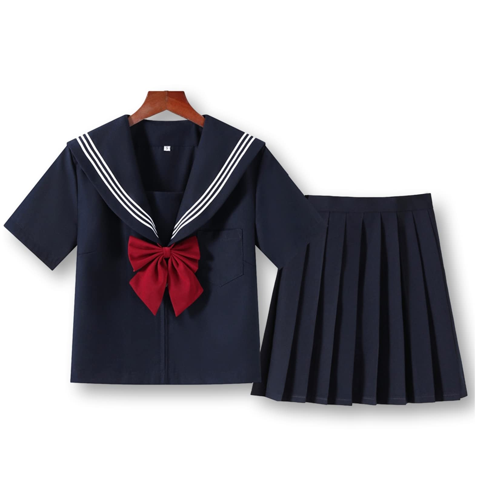 

Косплей Матросский Костюм Школьная Форма Короткий Рукав Плиссированная Юбка Простой Комплект с Лентой Темно-синий [TUISKU] 3 предмета (S)
