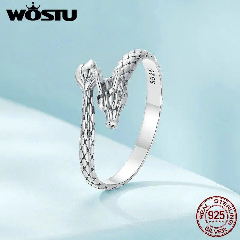 WOSTU Vintage 925 Sterling Silver Dragon Opening Ring For Women Lucky Gothic Animal Stackable Rings Party Punk Hiphop Gift