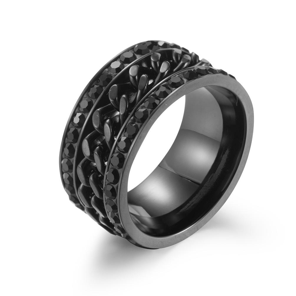 Stainless Steel Chain Rotatable Moving Ring Titanium Steel Niche Color Colorful Sticky Diamond Ring 7# чёрный