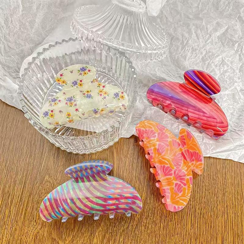 Vintage Flower Print Hair Shark Clip Trendy Acetate Non-Slip Hair Claw for Women Matching Outfits Daily Party Wear