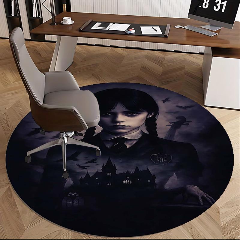 Wednesday Addams,Gothic Horror Chair Mat Round Rug Office Carpet, Machine Washable, Non Slip, Suitable for Living Rooms, Bedrooms