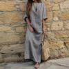 Abito da donna a righe con tasche in cotone e lino, stile europeo e americano