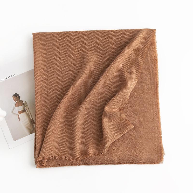 New Herringbone Pattern Single Color Versatile Imitation Cashmere Scarf for Women Simple Casual Style Tassel Warm Shawl