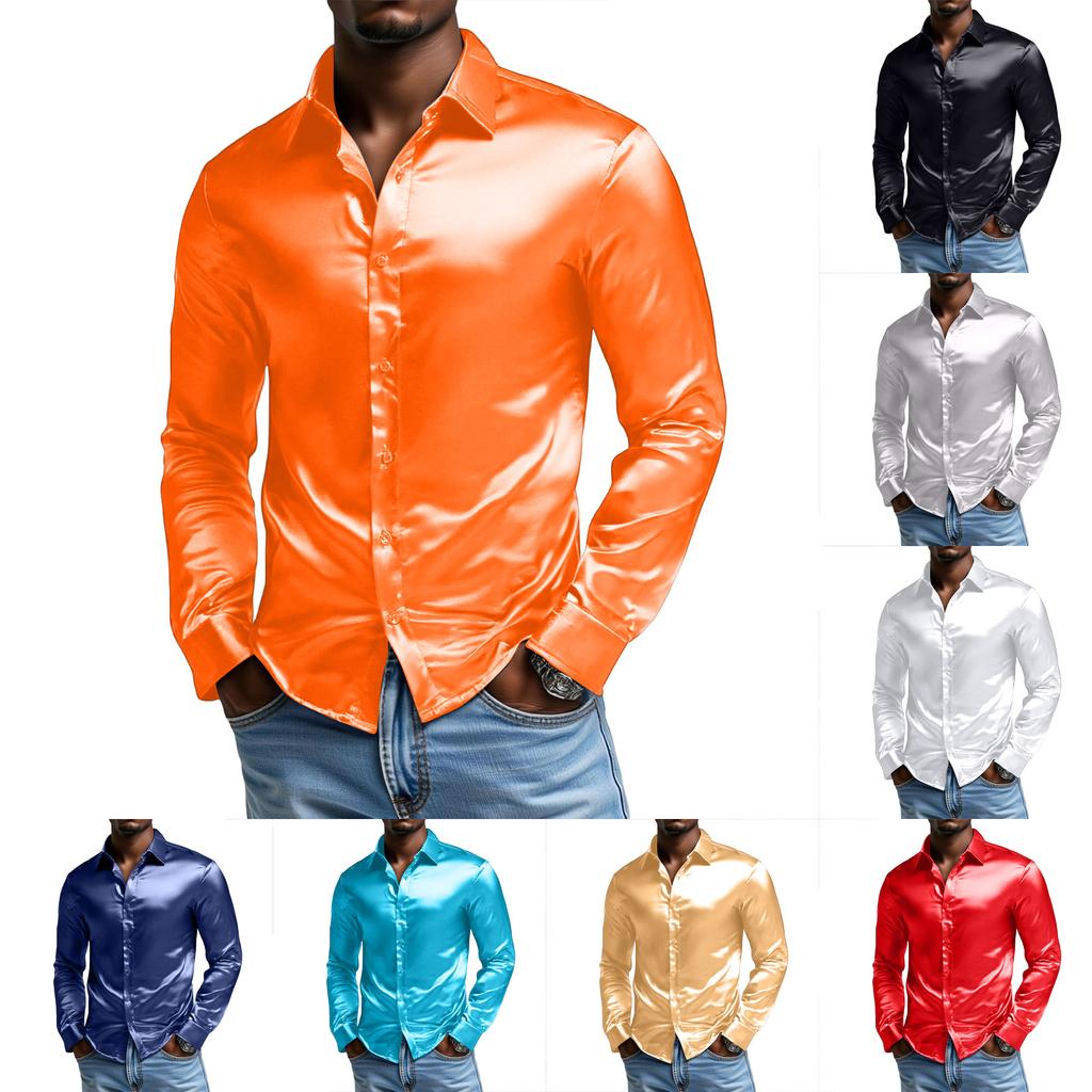 Męska Koszula z Długim Rękawem, Jednym Guzikiem i Kołnierzem Klapowym