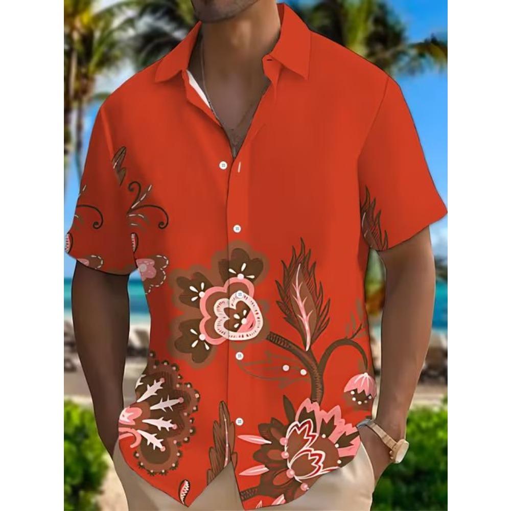 Men s Flower Pattern 3D Print Shirt Button Up Shirt Casual Shirt Summer Shirt Short Sleeve Daily Vacation Clothing XS красный