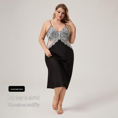 Yaoting Pigiami Camicia in Raso e Pizzo Taglie Forti per Donna - Camicia da Notte Estiva Sexy e Abbigliamento da Casa Lungo.
