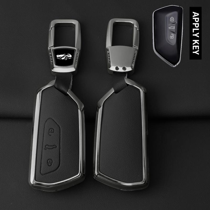 Metal Genuine Leather Auto Key Fob Cover Case Fit For Vw Volkseagen Golf 8 Mk8 Id.3 Id.4 Cupra Skoda Octavia A8 Seat Leon Mk4 Formentor Tarraco