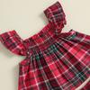 Citgeett Summer Christmas Infant Baby Girl Outfit Flying Sleeve Plaid Tops Bloomer Shorts Xmas Clothes Set