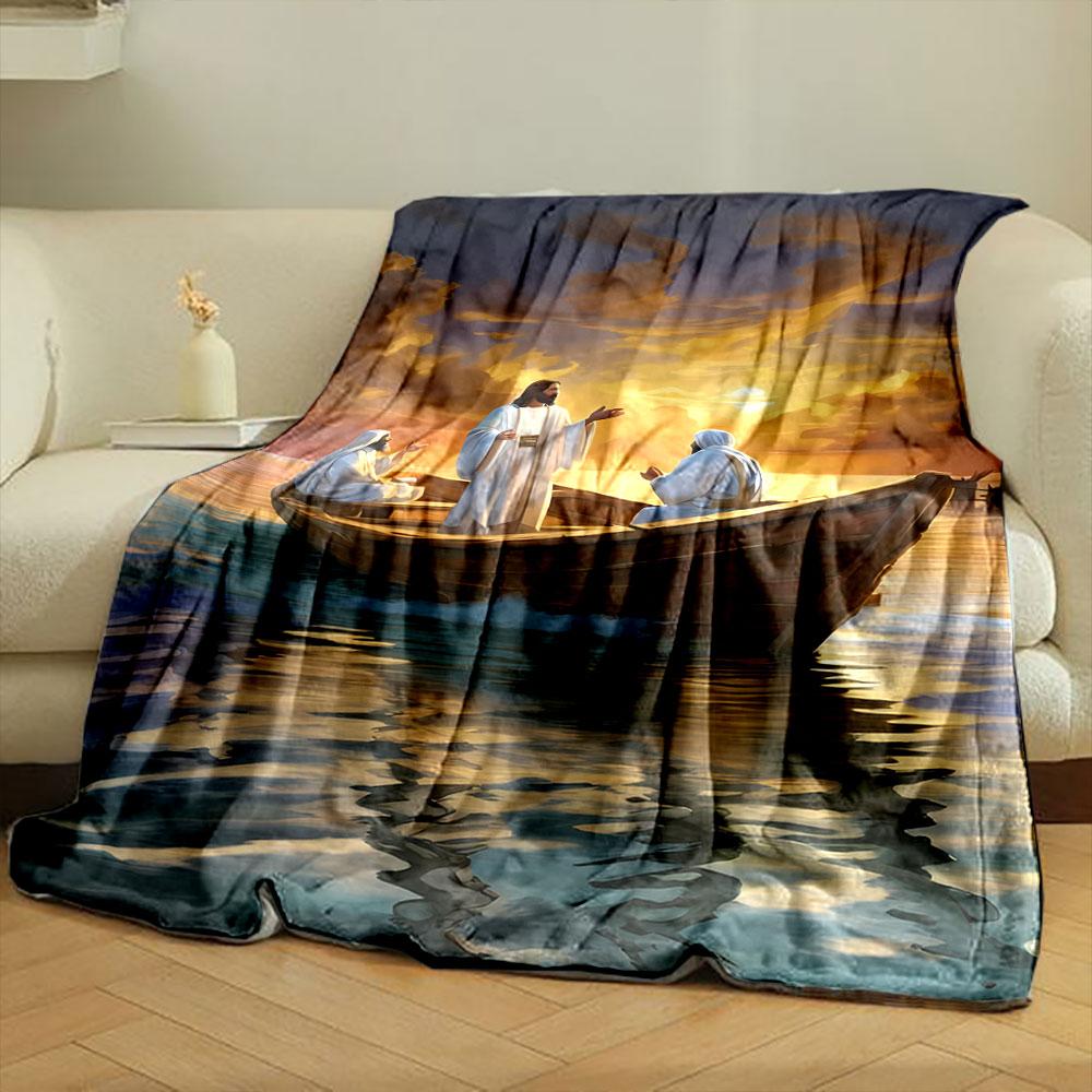 Jesus im Boot Decke Gedruckte Decke für Wohnzimmer Bett Sofa Mittagspause Weiche Gemütliche Decke für Freundes Festival Geschenk