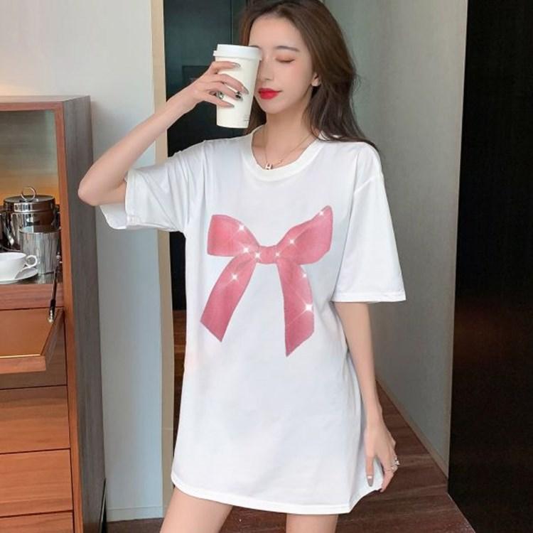 Bow Heavy Industry Ironing Diamond Half-sleeved Top Summer New Style Internet Celebrity Versatile Short-sleeved T-shirt for Women