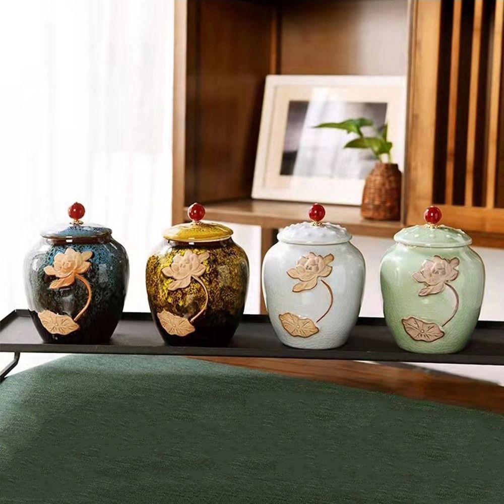 Vintage Tea Jar Ceramic Food Storage Container Durable Coffee Canisters  Kitchen Canisters