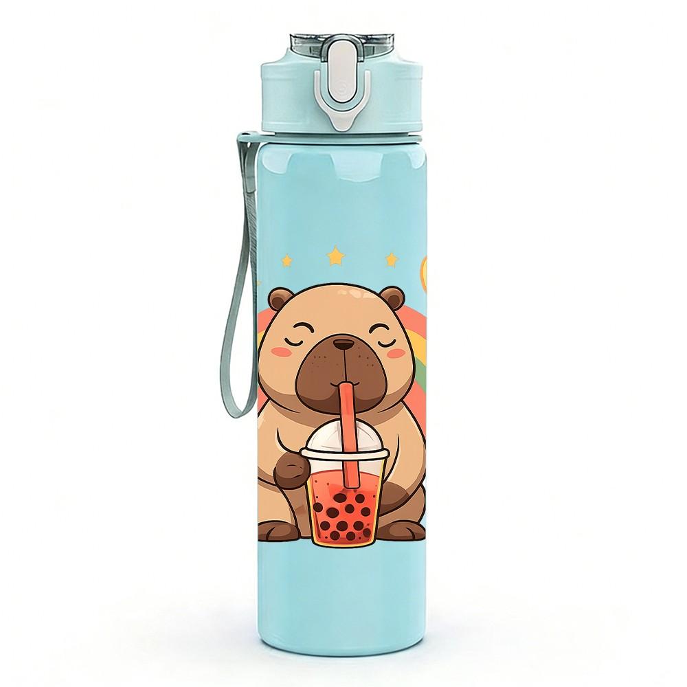 1PC Capybara Rainbow Drink 750ml Color Plastic Sports Water Bottle Leakproof Flip Straw Lid Suitable for Sports Office Home Use