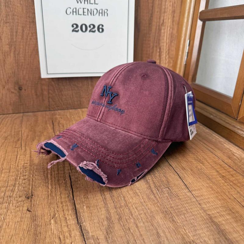 High cranial top plain baseball cap women washed old rough edge NY three-dimensional embroidery baseball cap versatile broken brim sun hat