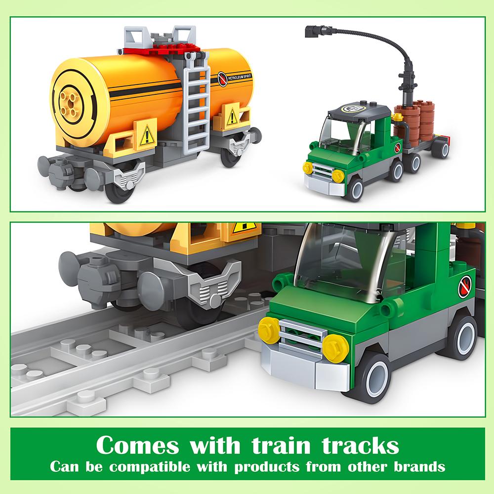 203PCS Children Toys Railway Oil Tank Car MOC Building Blocks Model Assembly Train Steam Toys Birthday Gifts