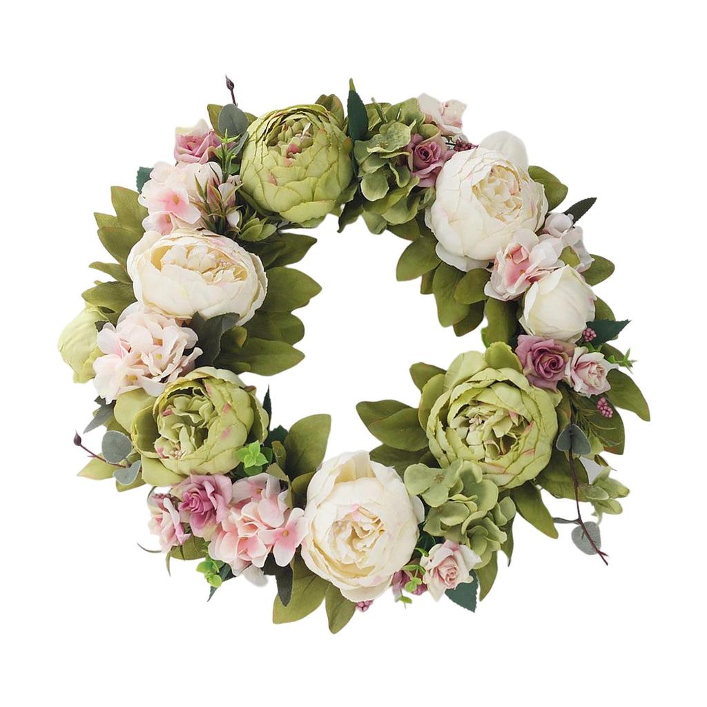 Handmade Peony Flowers Artificial Wreath Spring Garland 40cm Hanging Holiday Decorative Photography Props