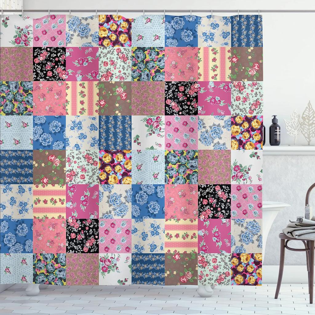 Bohemian Patchwork Print Shower Curtains For Bathroom Colorful Floral Vintage Shower Curtain Bathtubs Waterproof Fabric Screen
