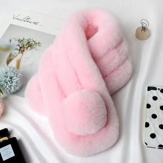 Kvinners pelsskjerf Vinter Ekte pelsskjerf Fake Collar Varmhals Pompoms