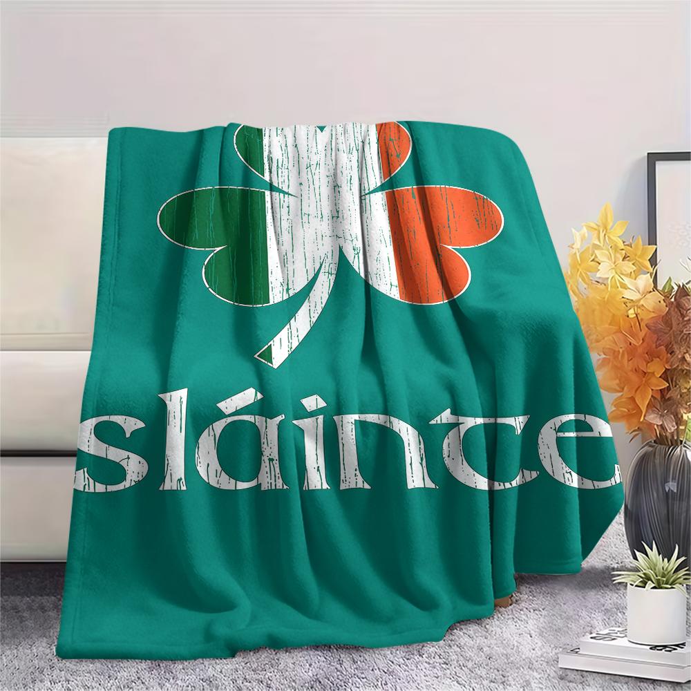 St.Patrick's Day Green clover Print Flannel Blanket,High quality Comfortable for All Seasons,Home Decor,Warmth and Comfort,Perfect for Christmas Gifts