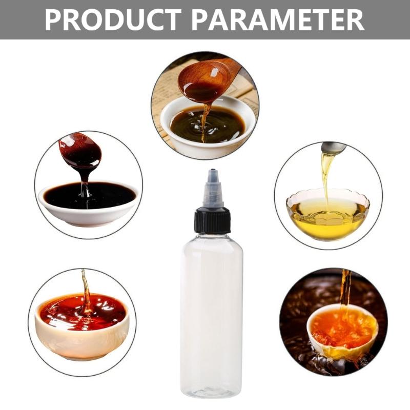 Paquete de 10 botellas cuadradas de 100 ml para salsa, cómodas botellas dispensadoras de aceite, botellas de plástico exprimibles con tapa de boca puntiaguda