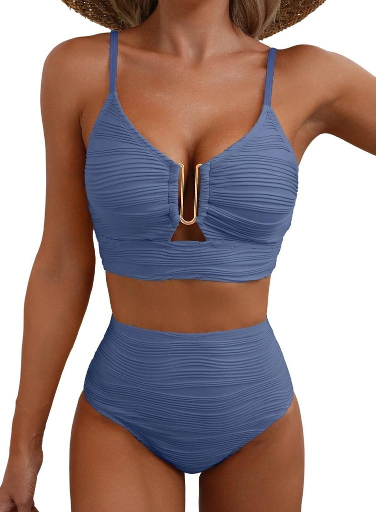 1Set Solid-color sexy gathered bikini swimsuit for women for beach wear
