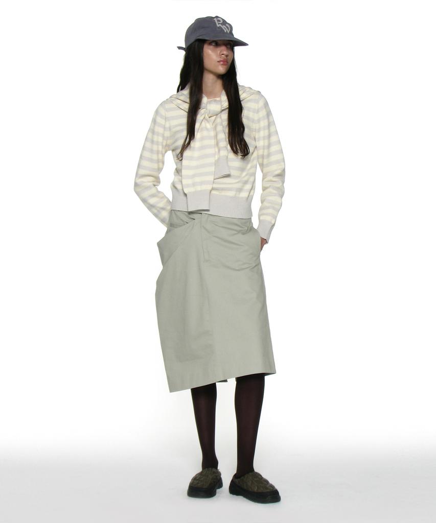 Partimento Woman Asymmetric Drape Panel Midi Skirt_Stone