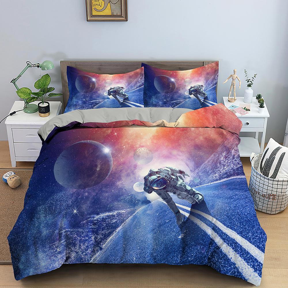 3D Printed Astronaut Duvet Cover Set Spaceman Pattern Bedding Set For Boys Girls Teens Polyester Comforter Cover King Queen Size
