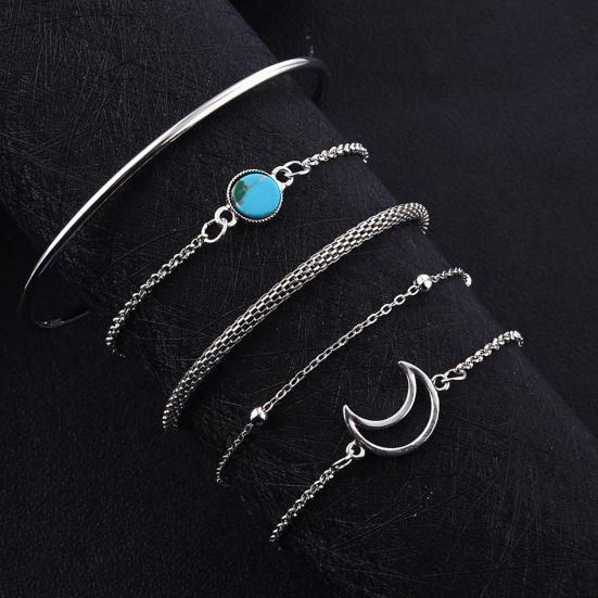 Yousheng 5 Pcs/Set Women Bracelet Set Multi Shapes Moon Chain Alloy Lady Bangle Set for Gift