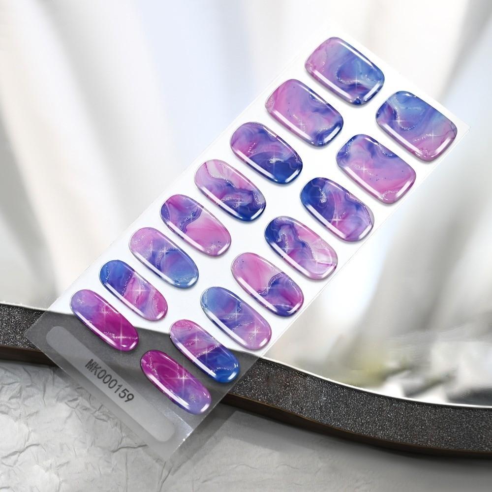 Self-Adhesive UV Polish Nail Strips 3D Glitter Marble Full Cover Nail Wraps Women