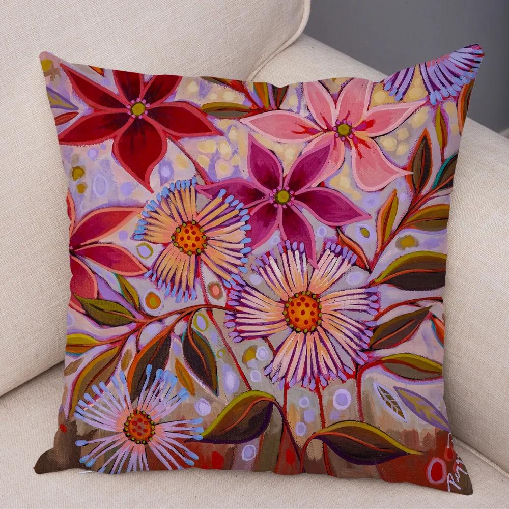 Nordic Watercolor Flower Pillowcase Soft Plush Decor Cartoon Floral Plant Cushion Cover for Sofa Home Children Room Pillow Case