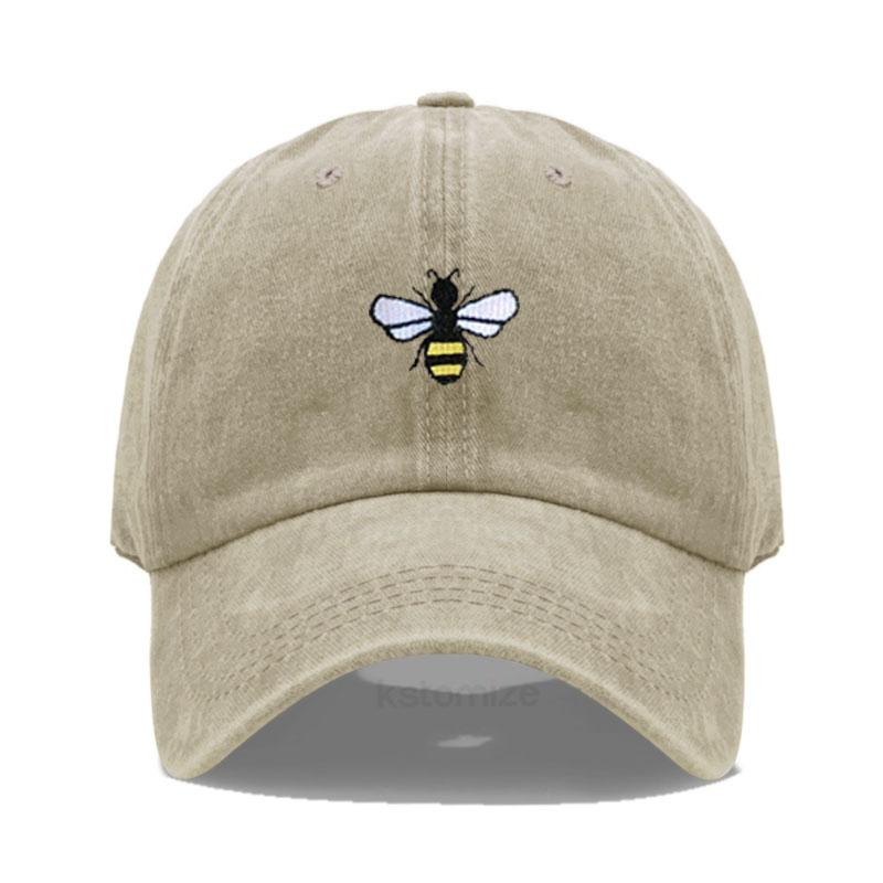 Washed Cotton Honeybee Embroidery Baseball Caps For Men Women Dad Hat Adjustable Snapback Cap Dropshipping