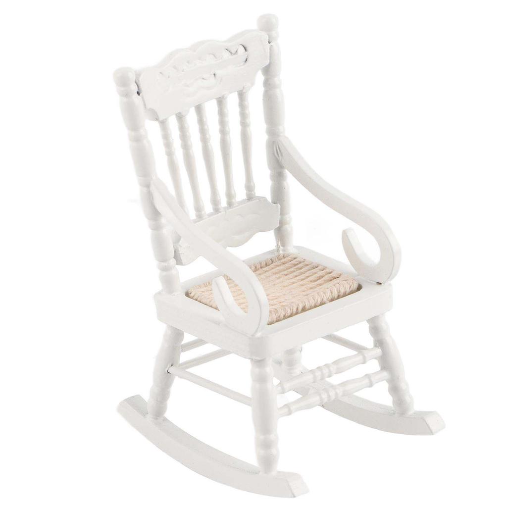 1:12 Miniature Furniture Wooden Rocking Chair for Dolls House Decor Toys (White)