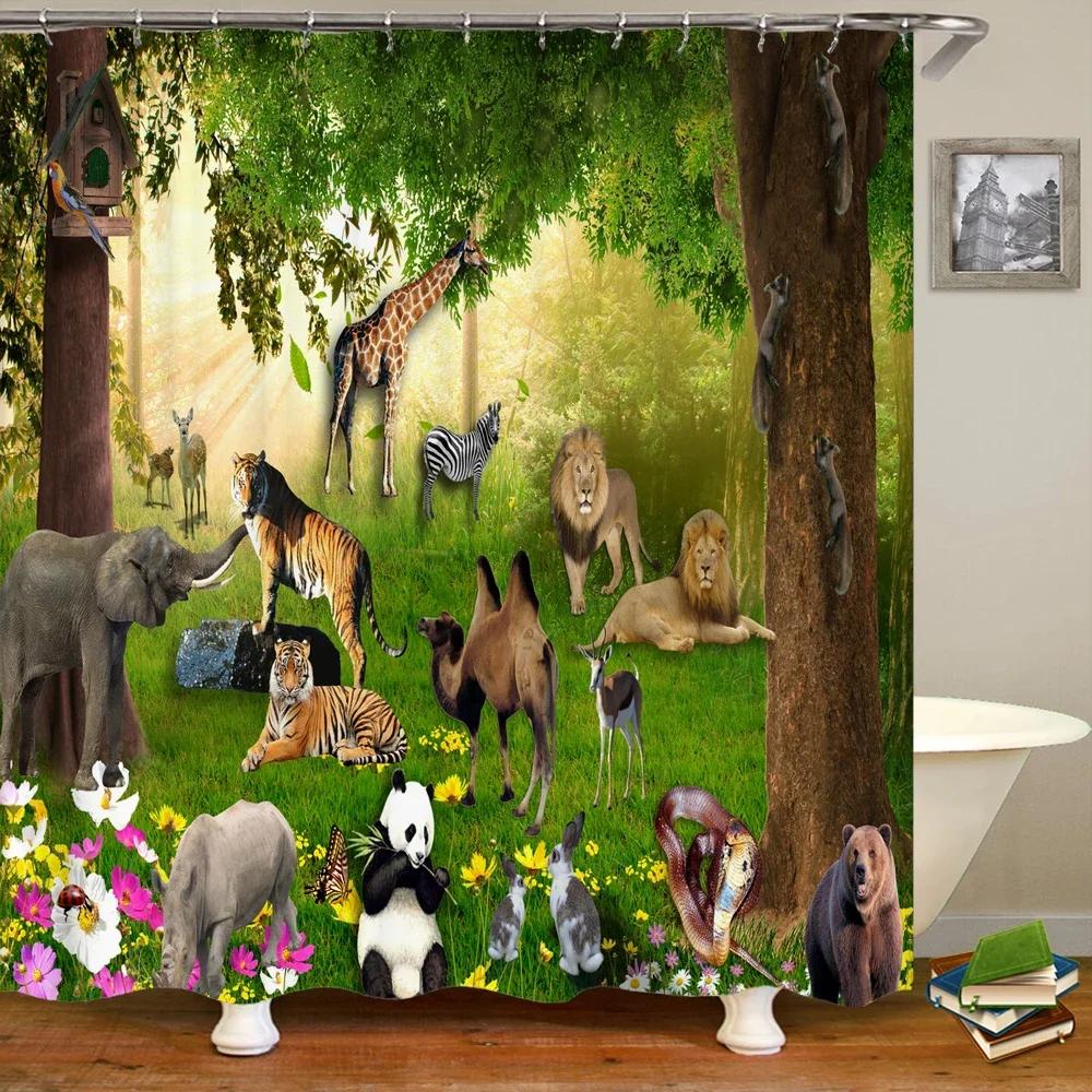 Waterproof Polyester Fabric Shower Curtains Forest Tiger Bear Animal Printing Bathroom Curtains for Home Decoration Curtain
