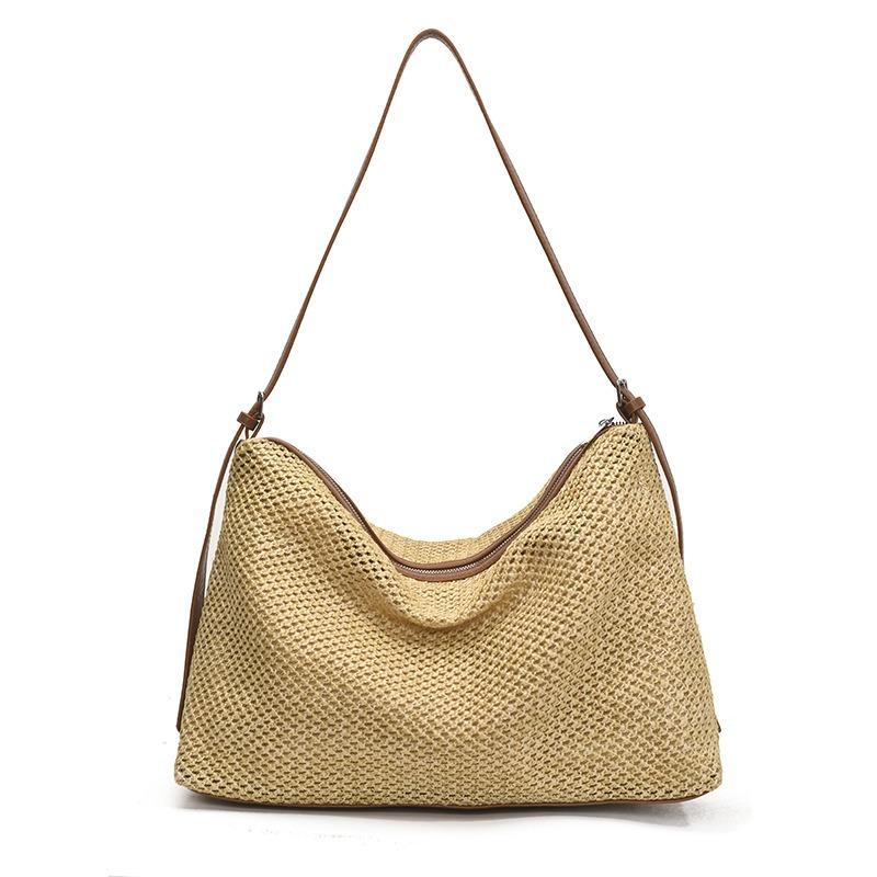 Vintage woven tote bag straw bag large capacity armpit bag shoulder bag holiday wind beach bag women