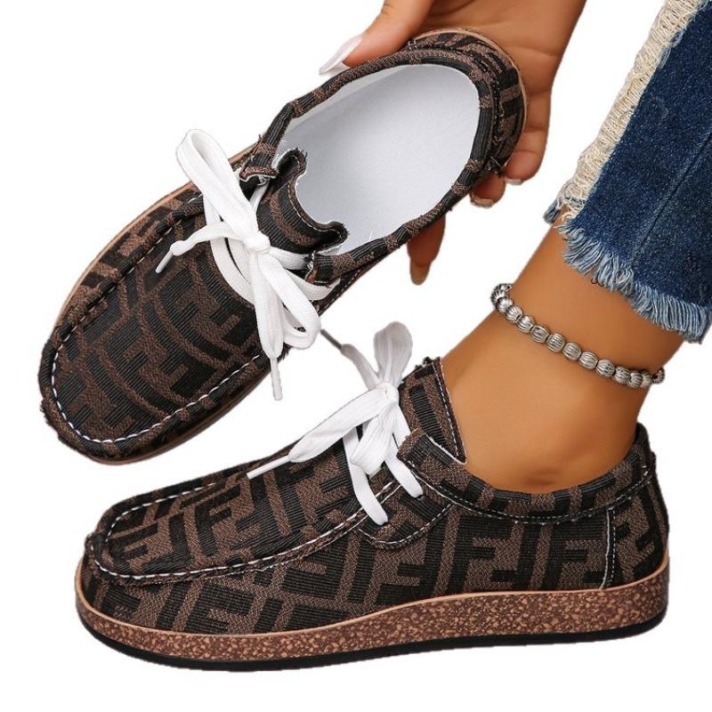 Plus Size Ethnic Style Lace-up Shoes Women's Low-top Letter Colorful Graffiti Canvas Flat Shoes